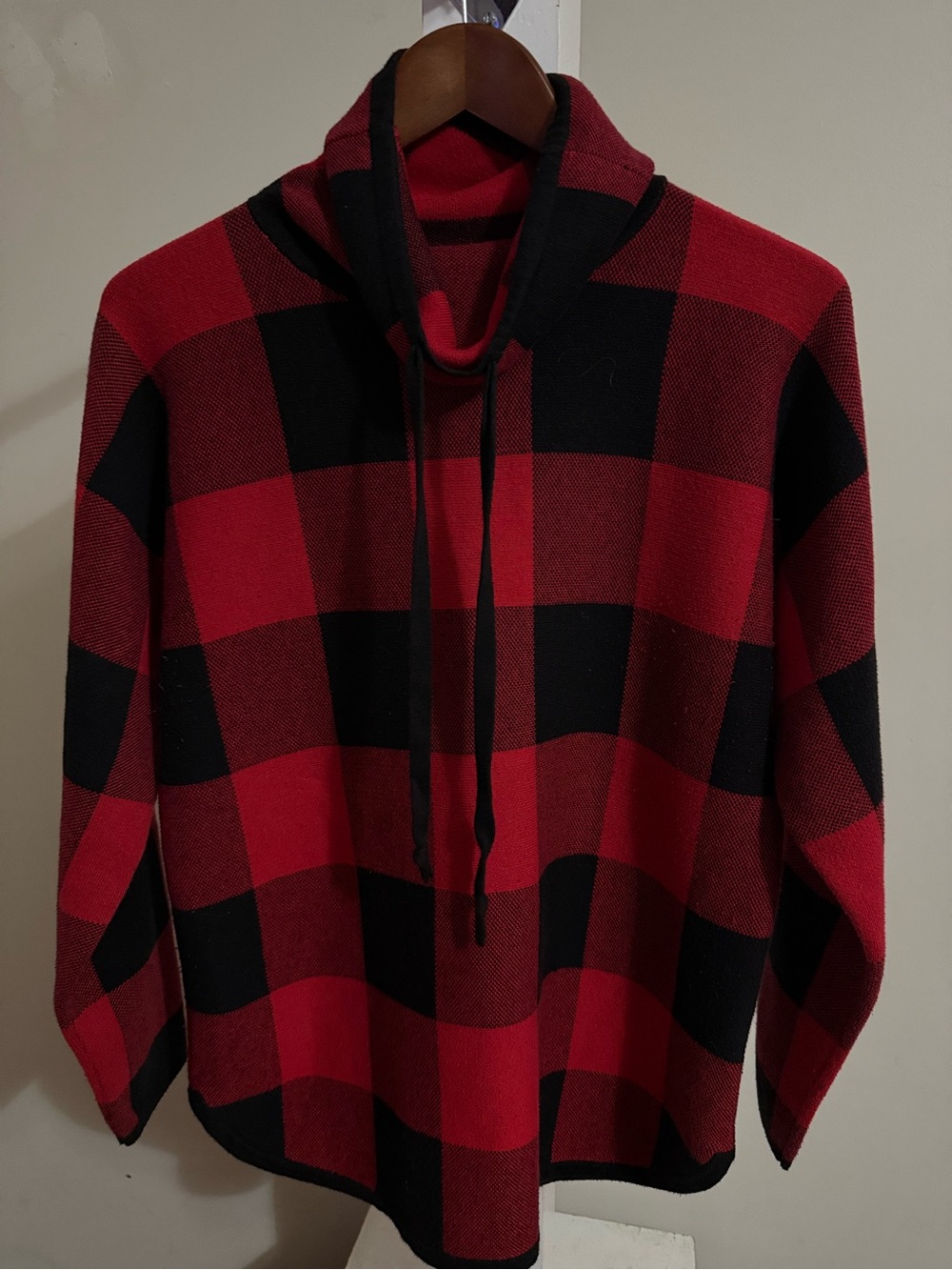 Adrienne Vittadini Buffalo Plaid Cowl Neck Sweater.